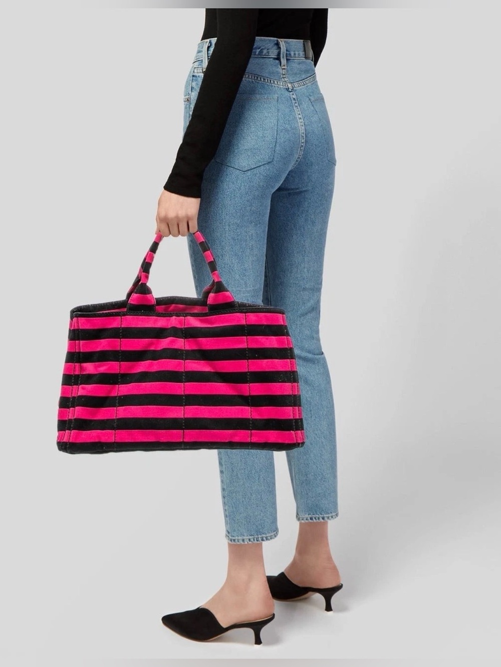 Prada Canapa Orange Striped Canvas Tote Bag